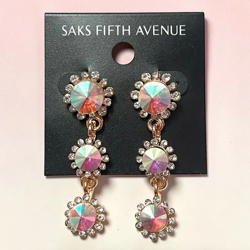 Saks Fifth Avenue Iridescent Aurora Crystal Drop Earrings in Gold